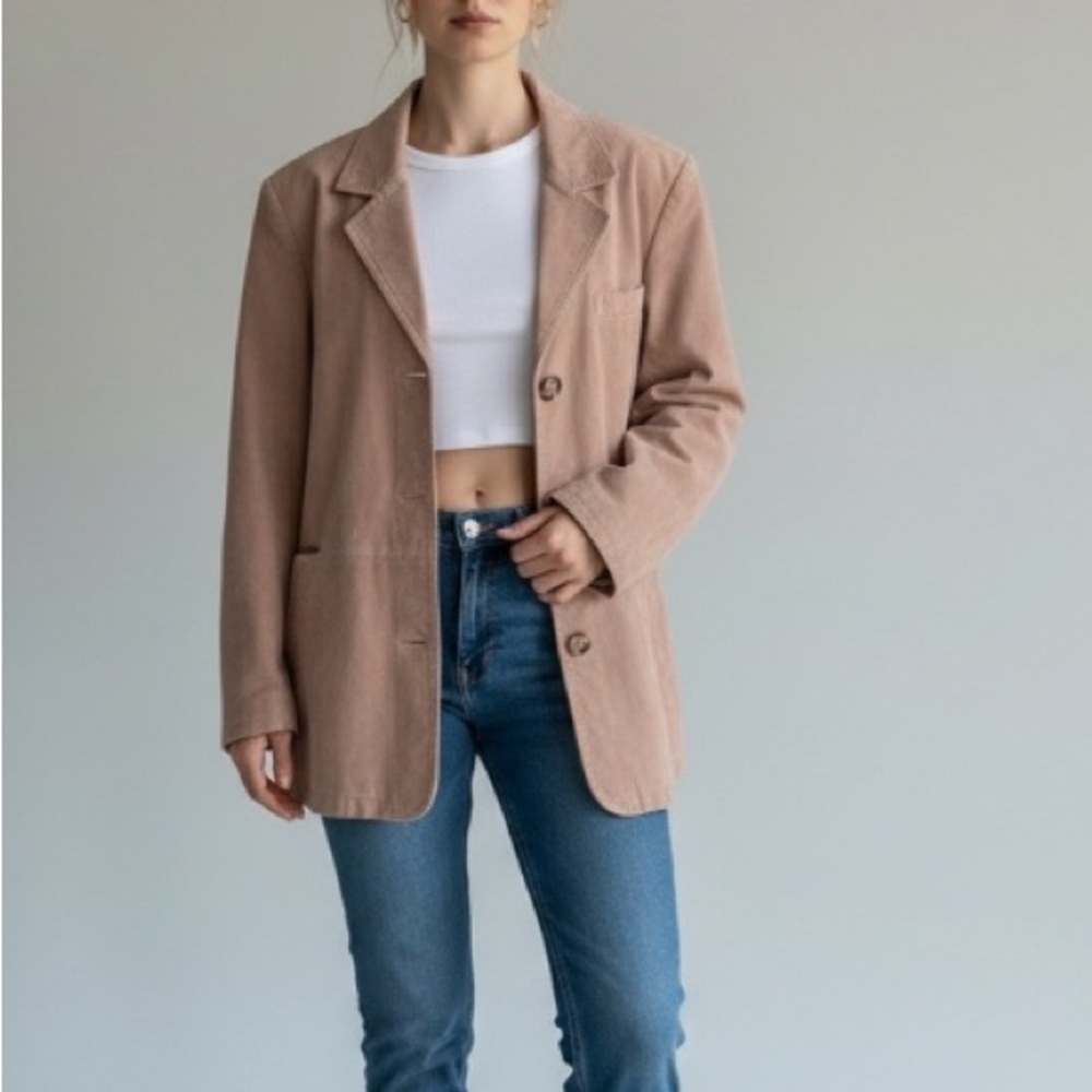 Vintage y2k Monterrey Bay dusty pink button up suede leather Blazer jacket Fall - Picture 1 of 16